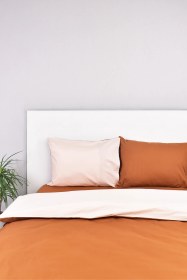 Resim Çift Taraflı Çift Kişilik Nevresim Takımı Krem Taba %100 Pamuk Taba 