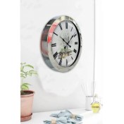 Resim Bahat Krom Çerçeveli Salon Ofis Duvar Saati 36 cm 