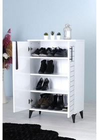Resim Luna 2 Kapaklı 4 Bölmeli Modern Ayakkabılık - Beyaz 70x108x35 C 