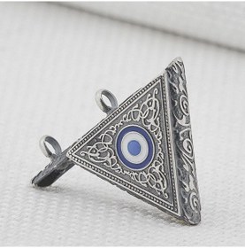Resim Nazar Boncuğu Tasarımlı 925 Ayar Gümüş Üçgen Muska Kabı 