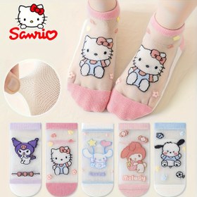 Resim 5 Çift Kız Mesh Çorapları - Merhaba Kitty, for Kuromi ve Daha Fazlası İçin Sevimli Yaz Ayak Bileği Çorapları, Çocuklar İçin Nefes Alabilir ve Yumuşak, Nefes Alabilir Mesh Çoraplar | Canlı Tasarım | Yumuşak Dokulu 