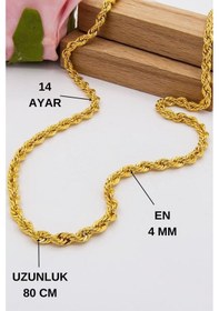 Resim 14 Ayar Altın Zincir 4 Mm Halat Zincir 80 Cm Uzunluk Kadın Kolye 