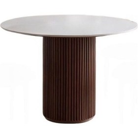 Resim Vintage Yuvarlak Ahşap Bohem Masa 130x130 Beyaz - Ceviz 