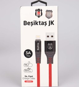 Resim Beşiktaş Lisanslı Iphone Data Sarj Kablosu Kbl-1903 3a Lightning Usb 1m(5X8)*40 