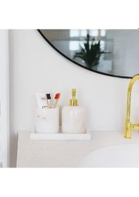Resim Akayev Mermer Beyaz 3 Parça Banyo Seti Mutfak Sıvı Sabunluk Seti Beyaz 