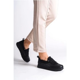 Resim Vıolet Bağcıklı Lastikli Ortopedik Rahat Taban Cilt Taş Detaylı Babet Anne Ayakkabısı St Siyah Siyah 