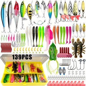 Resim 139 Parça Balıkçılık Yem Takımı, Crankbait Minnow Pullu Spinner Sert/Yumuşak Yem, Kanca Ağırlık, Döner Halka ve Daha Fazlası Dahil 