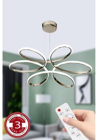 Resim Ransom 3 Renk Kumandalı Büyük Salon & Oda Avizesi Topsuz Papatya Krom 