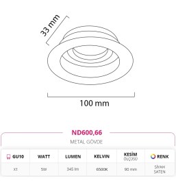 Resim Nevo Nevo Sıva Altı Spot Saten 5W 6500K Beyaz Işık ND600 