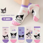 Resim 5'li Set Kız Çocukları İçin Sevimli Karikatür Kuromi Çorapları - Yumuşak, Rahat ve Nefes Alabilir, Günlük Kıyafet veya Hediye İçin 