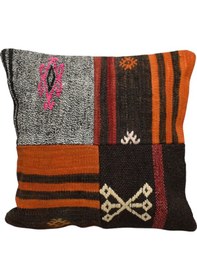 Resim Zehra Abla Halı Yeni El Dokuma Patchwork Kırkyama Dekoratif Kilim Kırlent Yastık Kılıfı 6813 Çok Renkli 