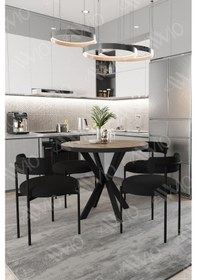 Resim Avvio Larissa Teddy Sandalye 90x90 Yuvarlak Yemek Masası Mutfak Masası 4 Kişilik Masa Sandalye Takımı Akça 