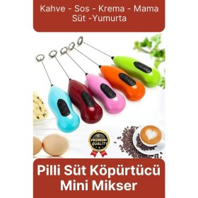 Resim Premium Çelik Uçlu Pilli Mini Kahve Sos Krema Mama Yumurta Çırpıcı Karıştırıcı Süt Köpürtücü Mikser 