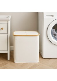 Resim Vichy Doğal Bambu Çerçeveli Katlanabilir Kirli Sepeti Kapaklı Krem Kumaş Çamaşır Sepeti Bej Br-6707 Siyah 