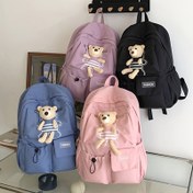 Resim Ayarlanabilir Askılı, Fermuarlı Kapanış ve Polyester Astarlı Unisex Rahat Sırt Çantası - Şık Karikatür Ayı Tasarımı, Siyah, Mavi, Pembe, Mor Seçenekleri Günlük Kullanım İçin, Okul İçin Sırt Çantası, Eğlenceli Tasarım, Güvenli Fermuar Kapanışı 