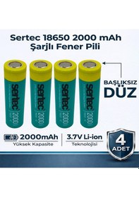 Resim Sertec 18650 Şarjlı Pil 2000mah Fener Pili 3.7v Li-ion Başlıksız Düz 4lü 