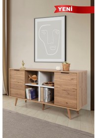 Resim 4621 Sina 160 Cm Ahşap Ayaklı , Metal Kulplu Konsol , Sepet - Beyaz , Oturma Odası , Salon Diğer 