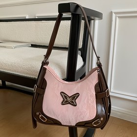 Resim Kadınlar için Vintage Kelebek Motosiklet Çantası, Moda Koltuk Altı Omuz Çantası, Fermuarlı Düz Pembe, Polyester Astarlı, Kenar Boyama Detayı 