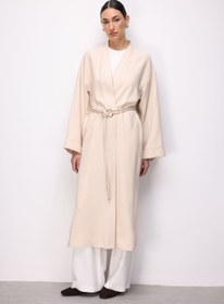 Resim Mizalle Viskoz Kemerli Bej Rengi Kimono 