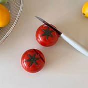 Resim 1 adet Sevimli Domates Tasarımı Bıçak Kesici - Kırmızı, Yıkanabilir ve Dayanıklı Plastik Mutfak Kesici Taşı, Bıçaklar ve Makaslar için Yüksek Kaliteli, Montaj Gerektirmez 