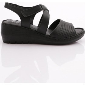 Resim Dgn 1005 Kadin Kalin Topuk Cirtli Sandalet 1005-2495-R1534 Siyah 