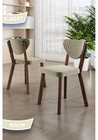 Resim Canisa Arfe Serisi 6 Adet Krem Mutfak Sandalyesi Ahşap Kaplama 1. Sınıf Babyface Kumaş Sandalye Krem Ayaklar Ahşap Kaplama 