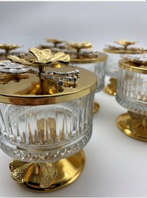 Resim 6'lı Ayaklı Gold Elysia Cam Magnolia Kasesi, Çerez, Tatlı Kasesi 