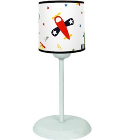 Resim ŞENAY AYDINLATMA Çocuk Odası Kumaş Silindir Abajur-beyaz Uçak 