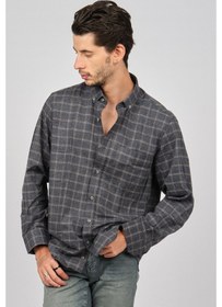 Resim De Leone Erkek Çizgili Uzun Kollu Yün Apre Gömlek 0171107 Laciver Lacivert 