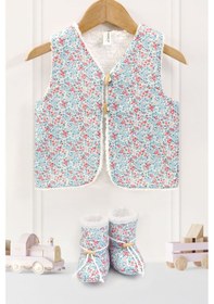 Resim Bebek Yelek & Patik 6-12 Ay Loom Mavi Çiçekli 