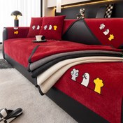 Resim 1 Adet Kırmızı Chenille Koltuk Kılıfı, Oynak & Kemik Nakışlı - Evcil Hayvan Dostu, Kaymaz Koltuk Örtüsü 1 ila 4 Kişilik Koltuklar İçin, Makinede Yıkanabilir, Oturma Odası, Yatak Odası, Ofis Dekoru İçin İdeal, Koltuk Mobilya Kılıfı|Oynak Tasarım|Kaymaz Dokulu 