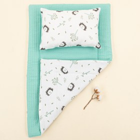 Resim Alt Açma Matı ve Yastık - Çift Taraflı - Nil Yeşili Petek - Kirpi 