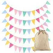Resim 5 adet Pennant Bunting Seti, 60 adet Çok Renkli Taklit Keten, Doğum Gün Partileri, Düğünler, Sınıf Odaları, Tatil Süslemeleri için Uygun, Dış Mekan ve İç Mekanlarda Asılabilir. 