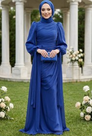 Resim Neva Style Kuyruk Detaylı Lacivert Tesettür Abiye Elbise 48491L 