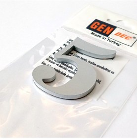 Resim Gendec Kapı Numarası 7Cm No:5 Metalik Gri Kendinden Yapışkanlı Nu 