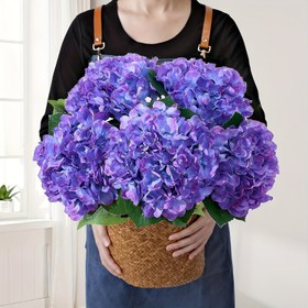 Resim Sanal Hidrangea Çiçekleri, 7'li Paket, Büyük Kumaş Hidrangea Sapları Ev Dekoru, Düğün Buketleri ve Çiçek Düzenlemeleri için 