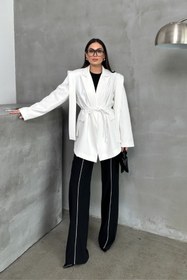 Resim msm fashion Kadın Oversize Blazer Ceket Kuşaklı Omuz Detaylı 