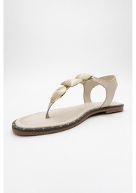 Resim Luvishoes Luvi Shoes Helen Bej Hakiki Deri Parmak Arası Gold Tokalı Kadın Sandalet Bej 