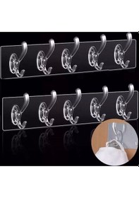 Resim 2 Adet 5 Li Yapışkanlı Şeffaf Duvar Askısı Mutfak Düzenleyici Şeffaf 