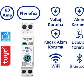 Resim Tomzn Akıllı Kaçak Akım ve Voltaj Akım Koruma Rölesi 63A Wifi Özellikli Smartlife 