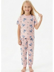 Resim Bunny Hopp Sevimli Karakter Desenli Kız Çocuk Pijama Takımı - %100 Pamuklu Pembe Uyku Seti 