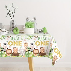 Resim 1 Adet, Vahşi Bir Hayvan Masa Örtüsü, 130X220Cm Tek Kullanımlık Masa Örtüsü, Orman Safarisi Temalı Parti Malzemeleri, Vahşi Bir 1 Yaş Doğum Günü Parti Malzemeleri, Doğum Günü Partisi Süsleme Masası Örtüsü 