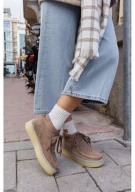 Resim Amber Vizon Hakiki Süet Kadın Bağcıklı Bot-vizon Vizon 