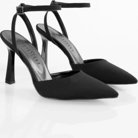 Resim Shoeberry Kadın Siyah Saten Stiletto Bilek Bağlı Tasarım Yüksek Topuk 36 Numaralı 