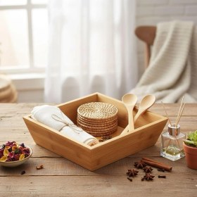 Resim Bambu Lüx Kare Orta Boy Ekmeklik-Meyvelik 20CM, Bambu Ekmeklik Kare Orta Boy 20CM 