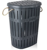 Resim Genel Markalar 45 x 40 Home Plastik Bambu Kirli Çamaşır Sepeti Antrasit 50-99 L Gri Plastik 