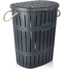 Resim Genel Markalar 45 x 40 Home Plastik Bambu Kirli Çamaşır Sepeti Antrasit 50-99 L Gri Plastik 