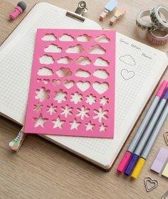 Resim Karmelom Studio Bullet Journal Şekilli Çizim Şablon Cetvel - Bulut, Kalp ve Çiçek Desenli Çizim Aracı 