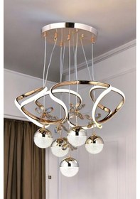 Resim Ey-El Tasarım Galaksi Modern Sarkıt Led Avize 3 Renk Sarı Gold Kaplmalı Toplu Kelebek Taşlı Gold 