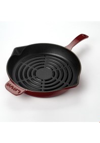 Resim Lava Döküm Yuvarlak Izgara Tava Döküm Demir Yekpare Saplı Radyal Dokulu İç Yüzey Çap Ø 28cm.-bordo Bordo 